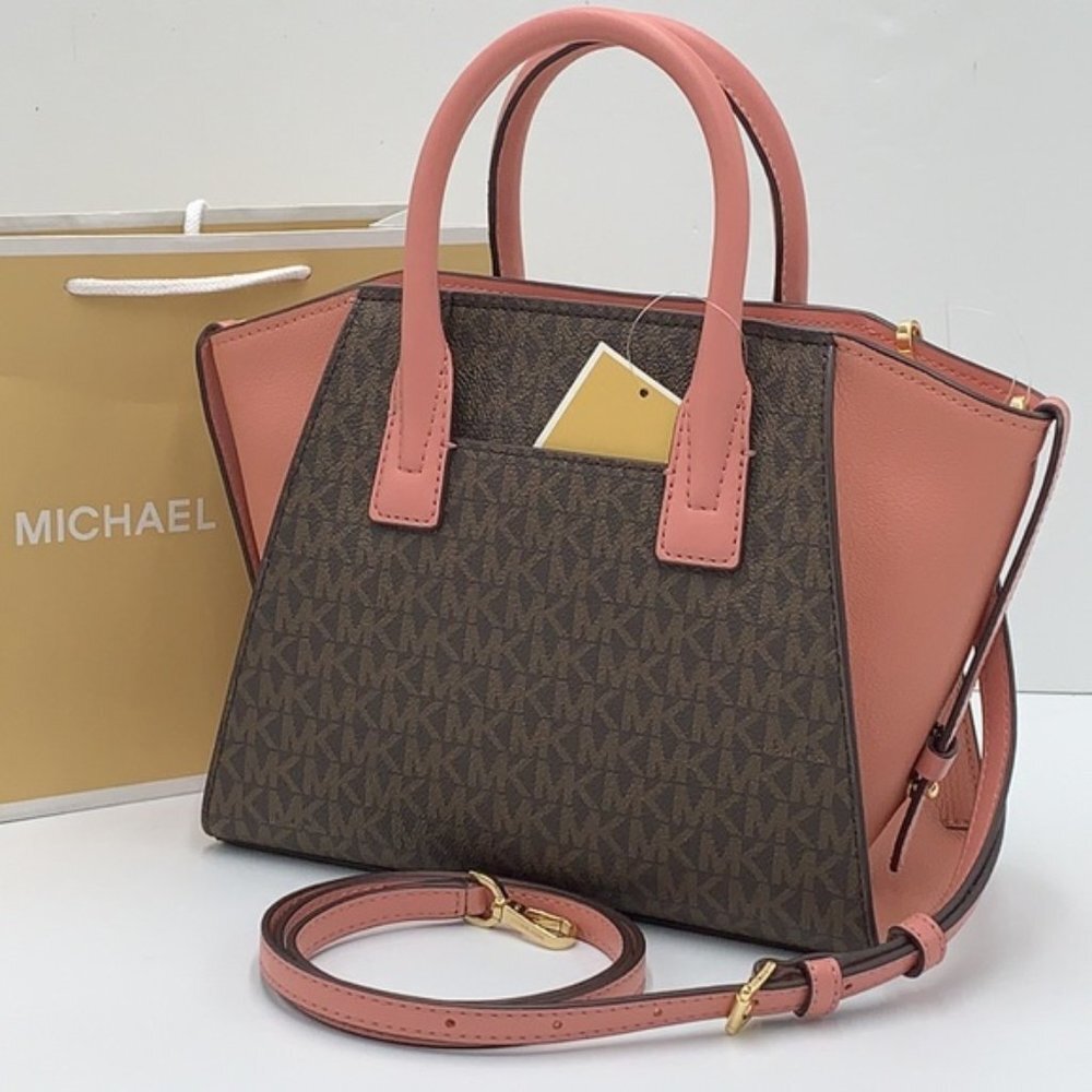 Michael Kors Avril Small Logo Top-Zip Satchel Sunset Rose - Picture 2 of 16